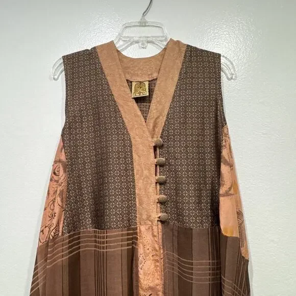 URU Mixed Print Flowy Asymmetrical Tunic Top Womens One Size Silk Boho FLAWED - Picture 2 of 16